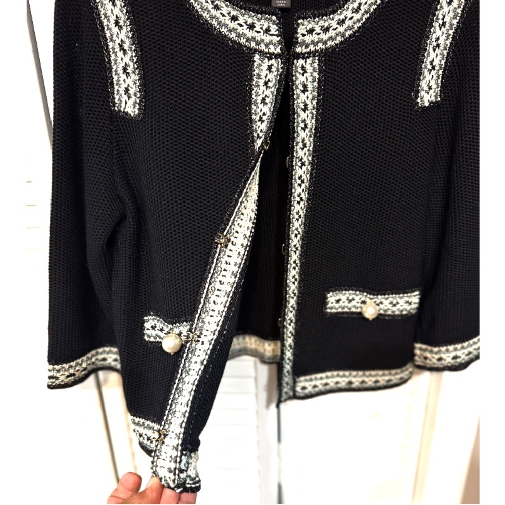 NEW 2-PC ST. JOHN BLACK WOOL, VISCOSE & COTTON BLEND KNIT JACKET & SKIRT SUIT 10 - Picture 5 of 12